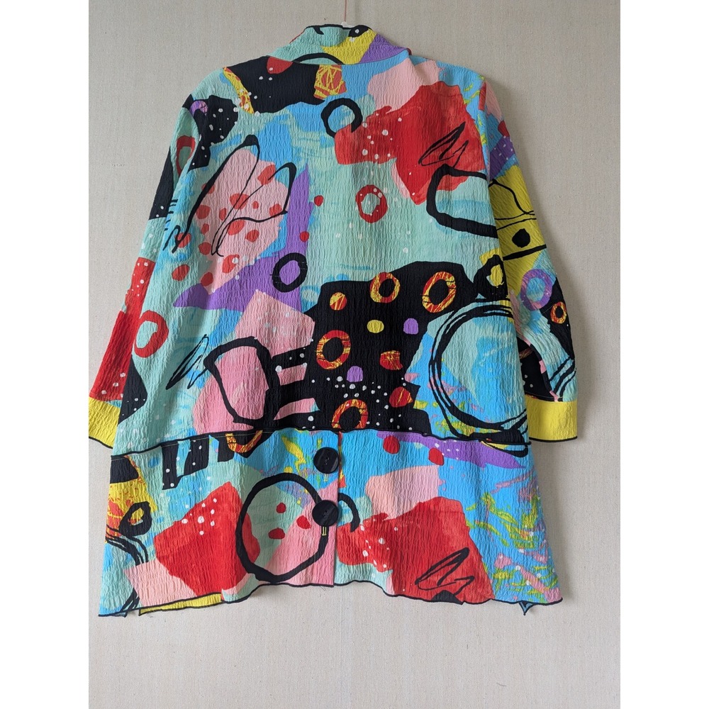 Ali Miles Tunic Women 1X Multi-Color Art To Wear Crinkle Abstract Button Shirt - Picture 2 of 7